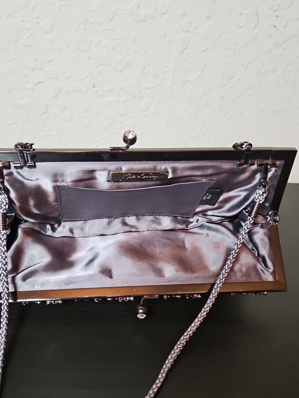 Kate Landry Evening Clutch, Pleated Fabric,Metallic Pewter - Picture 9 of 12